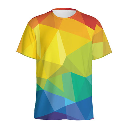 Men's T-Shirts Colorful Polygonal Pattern 3D Print Sports Shirt Woman Gym Summer Short Sleeve Fitness Sportswear Round Neck Tops