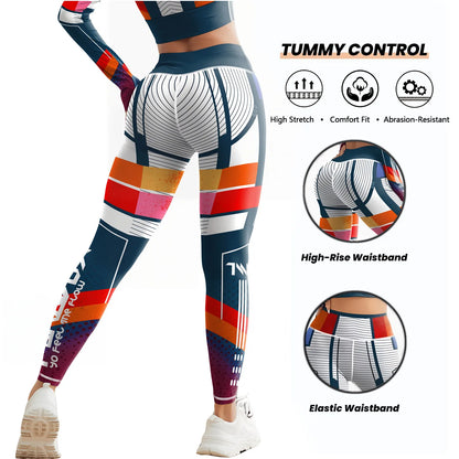 High Waist Yoga Pants Women's Printed Side Stripe Running Outdoor Sports Suit Elastic Fitness Tight Clothes Knitted Fabric