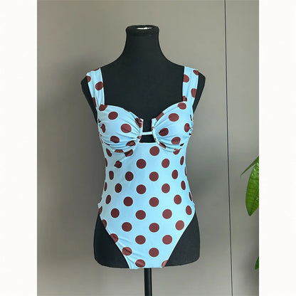 Polka Dots Underwired One Piece Swimsuit Women Swimwear Female Backless Monokini High Leg Cut Bather Bathing Suit Swim