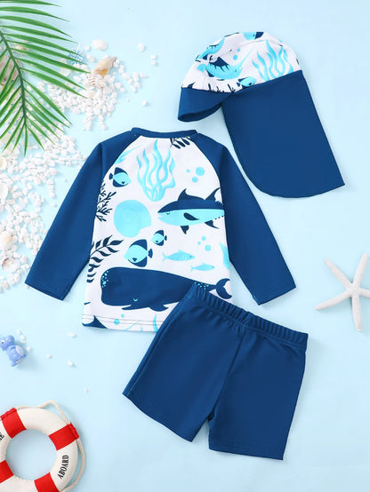Baby Boy Swimsuit Set with fish Design Bathers.