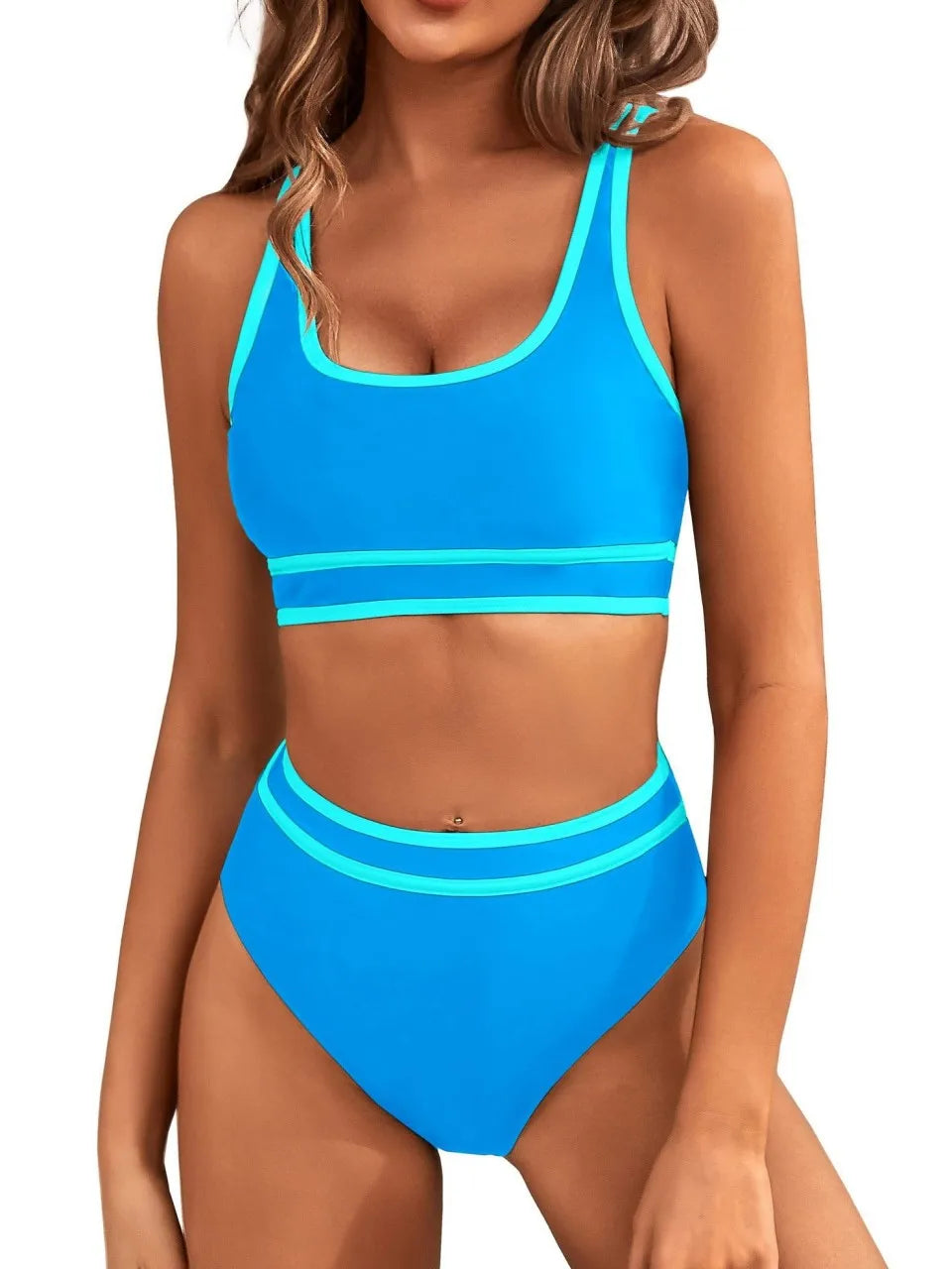 Strappy Solid Bikinis Women High Waist Triangle Swimsuit Sports Vest Swimwear Female Bather Bathing Swimming Suit Beachwear