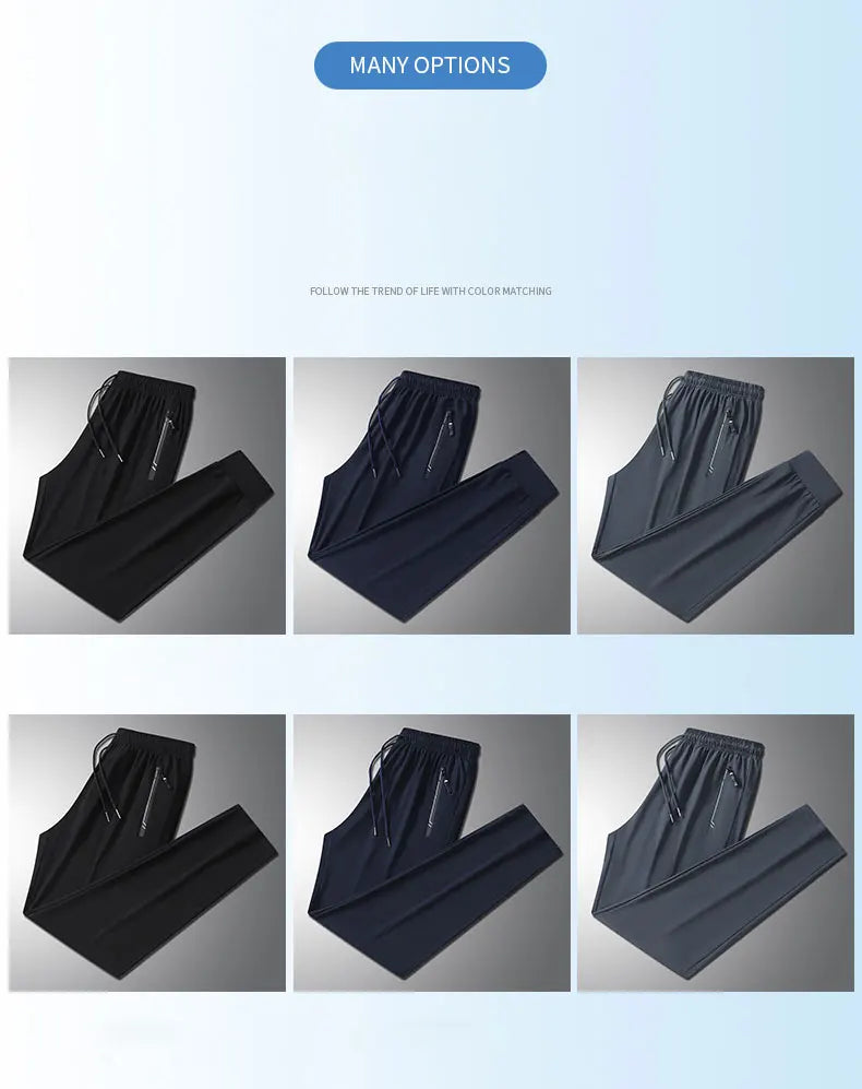 Running Pants Jogging Casual Summer Thin Elastic Sweatpants Quick Dry Ice Silk Straight Pants Sports Gym Breathable Men Trousers