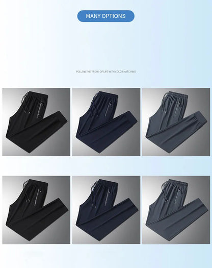Running Pants Jogging Casual Summer Thin Elastic Sweatpants Quick Dry Ice Silk Straight Pants Sports Gym Breathable Men Trousers
