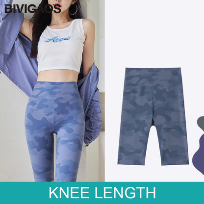 BIVIGAOS Summer Camouflage Green Sharkskin Biker Shorts Knee Length Short Leggings Women Casual Sports Cycling Shorts