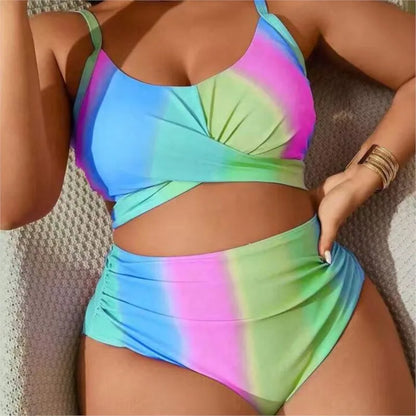 Plus Size High Waist Bikini Women's Push Up Large Size Swimsuit Big Size Tummy Control Swimwear Bikini Sets