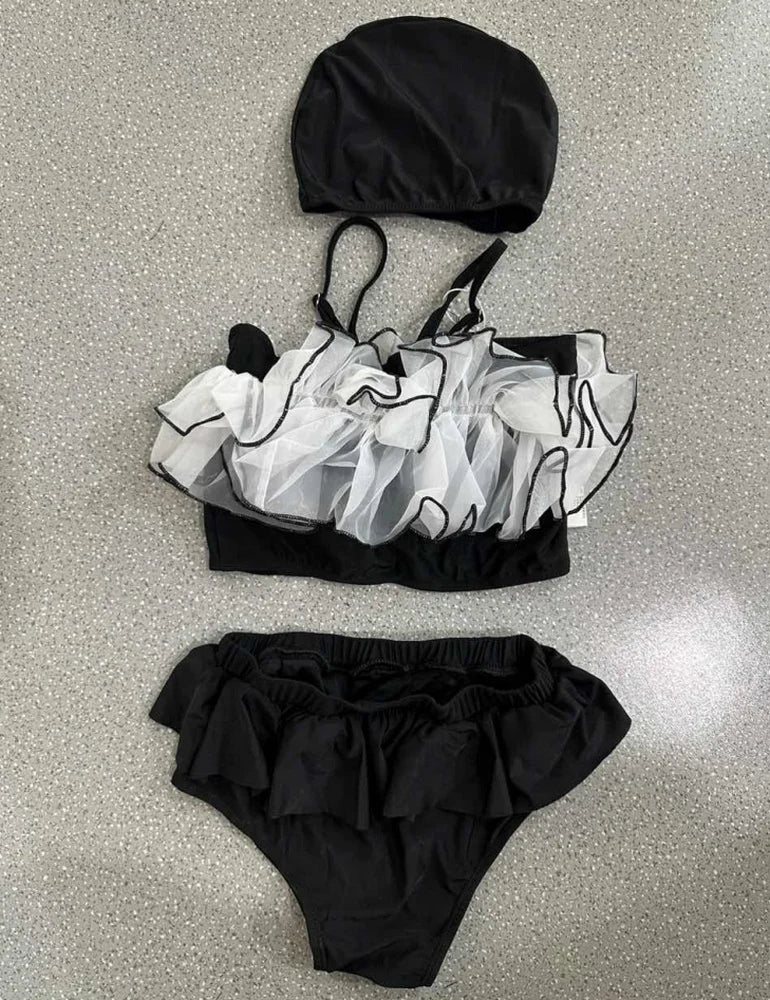 Korean Style Summer Black Kids Girls Fashion Swimsuit Baby Children's Swimwear Bathing Suits Beach Swimming Clothing