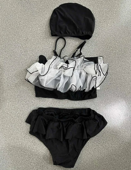 Korean Style Summer Black Kids Girls Fashion Swimsuit Baby Children's Swimwear Bathing Suits Beach Swimming Clothing