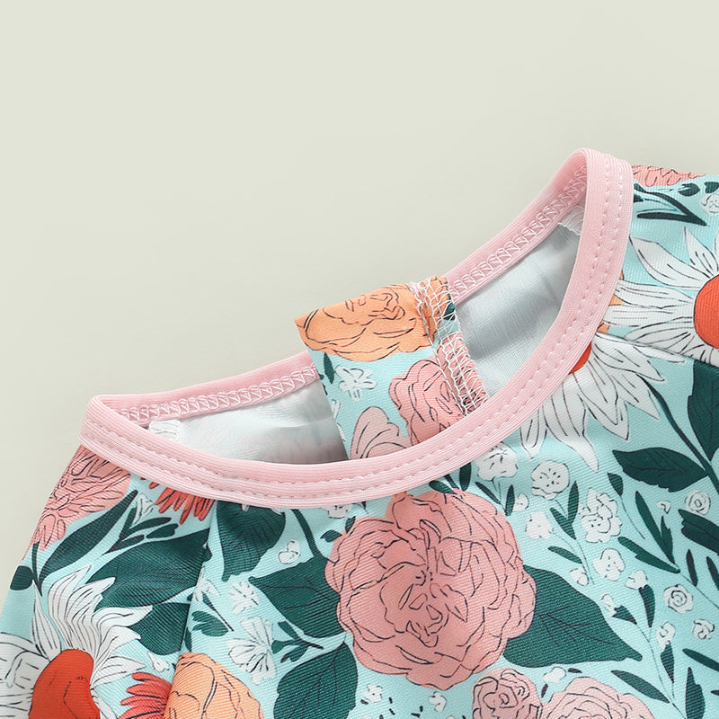 0-4Y Toddler Baby Girl Swimsuit Romper 4 Colors Flower Print Long Sleeve Ruffle Bikini Bathing Suit