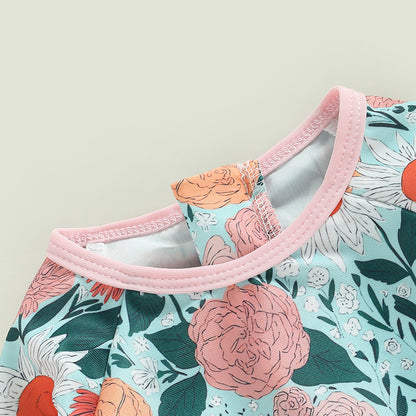 0-4Y Toddler Baby Girl Swimsuit Romper 4 Colors Flower Print Long Sleeve Ruffle Bikini Bathing Suit