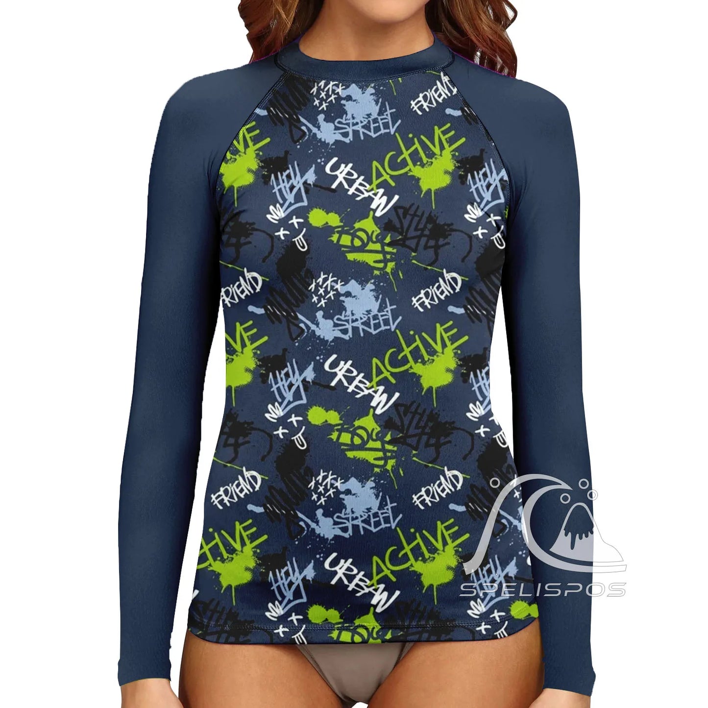 SPELISPOS Long Sleeve Women's Surfing Suit UV Protection Water Sports Tight Swimwear Beach Swimming High-Elastic Large Size Tops