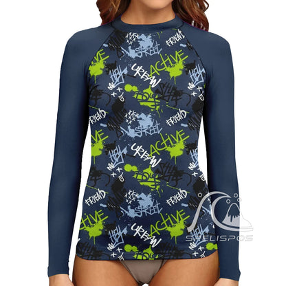SPELISPOS Long Sleeve Women's Surfing Suit UV Protection Water Sports Tight Swimwear Beach Swimming High-Elastic Large Size Tops