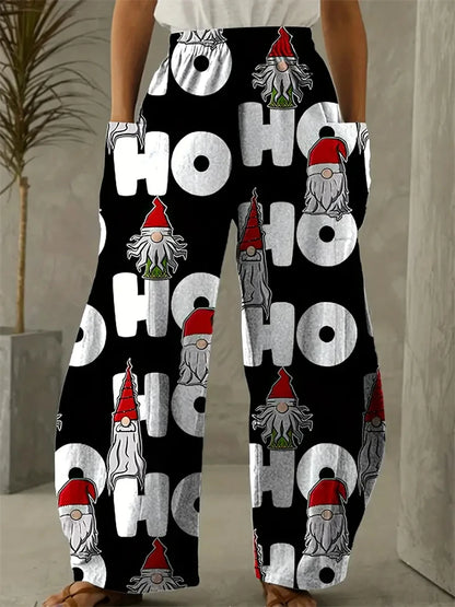 Women's Wide Leg Pants Christmas Tree Printed Trousers Women's Casual Christmas Gifts Elegant And Exquisite Pants
