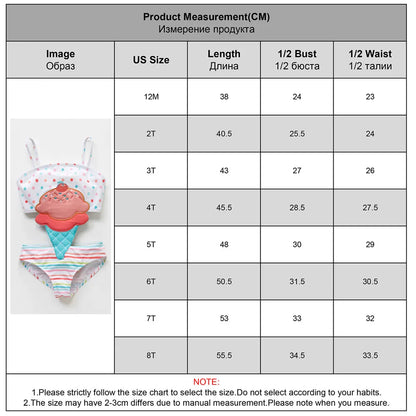 Summer Children Girl Swimsuit Icecream Design Kids Children Newborn Swimwear Beach Wear Bathing Suit