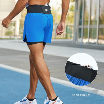 (S-2XL)Men Trail Running Shorts Double Layer Around Pocket Quick Dry Lightweight Marathon Racing Fitness Training Sport Shorts