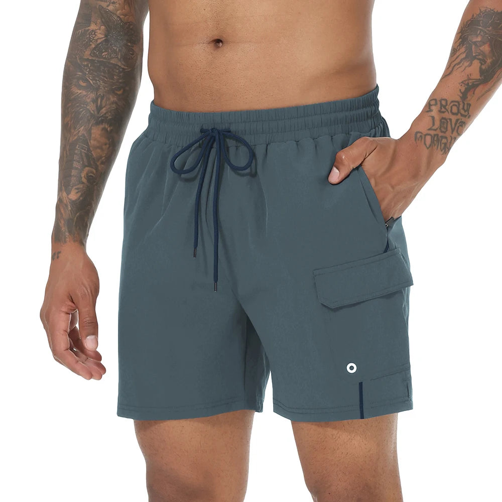 Men's Swim Trunks Quick Dry Swimwear Surf Swimwear with Zipper Pockets and Mesh Lining