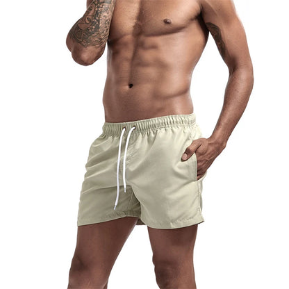 Mens Swim Trunks with Mesh Lining Side Pockets Solid Beach Shorts Quick Dry Lightweight Drawstring Board Shorts Summer Swimwear