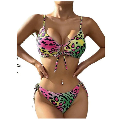 Women's Leopard Bikini Sets Front Knot Swimwear Low Waisted Side Tied Beachwear Bathing suit