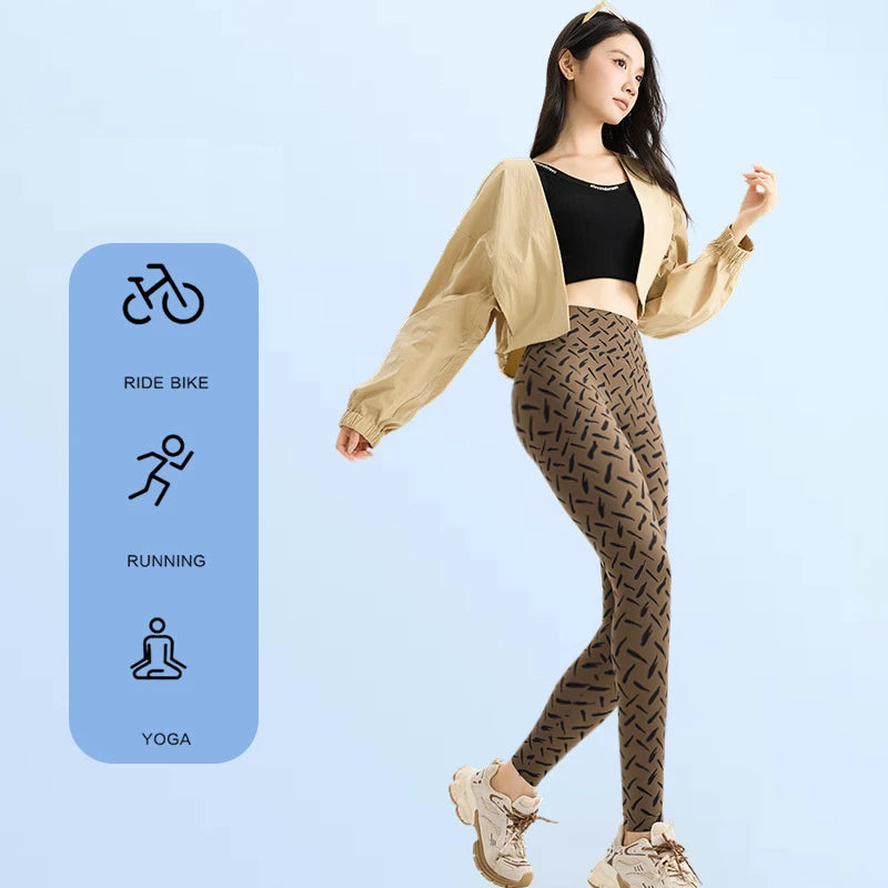 BIVIGAOS Spring Autumn Starry Sky Printed Sharkskin Leggings Women High Waist Elastic Tight Fitting Running Yoga Fitness Legging