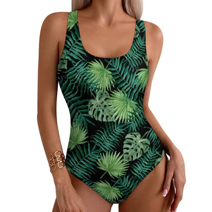 Tropical Swimsuit Flower Print Swimwear One-Piece Fitness Custom Bodysuit Hollow Out Bathing Suit Female Push Up Beachwear
