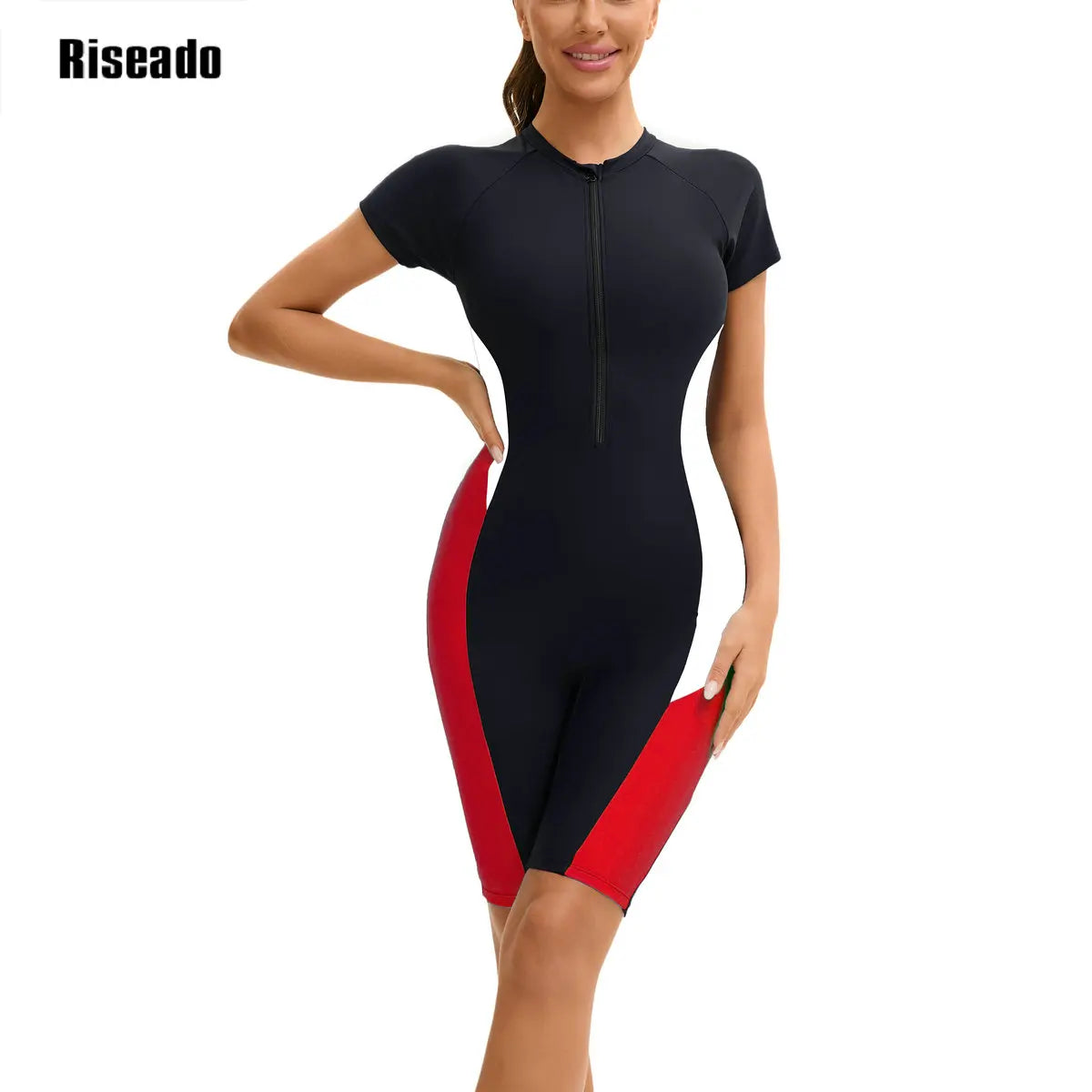 Rash Guard Women's UPF 50+ UV Protection Short Sleeve One-Piece Swimsuit Zip Sun Protection Swimwear Surfing