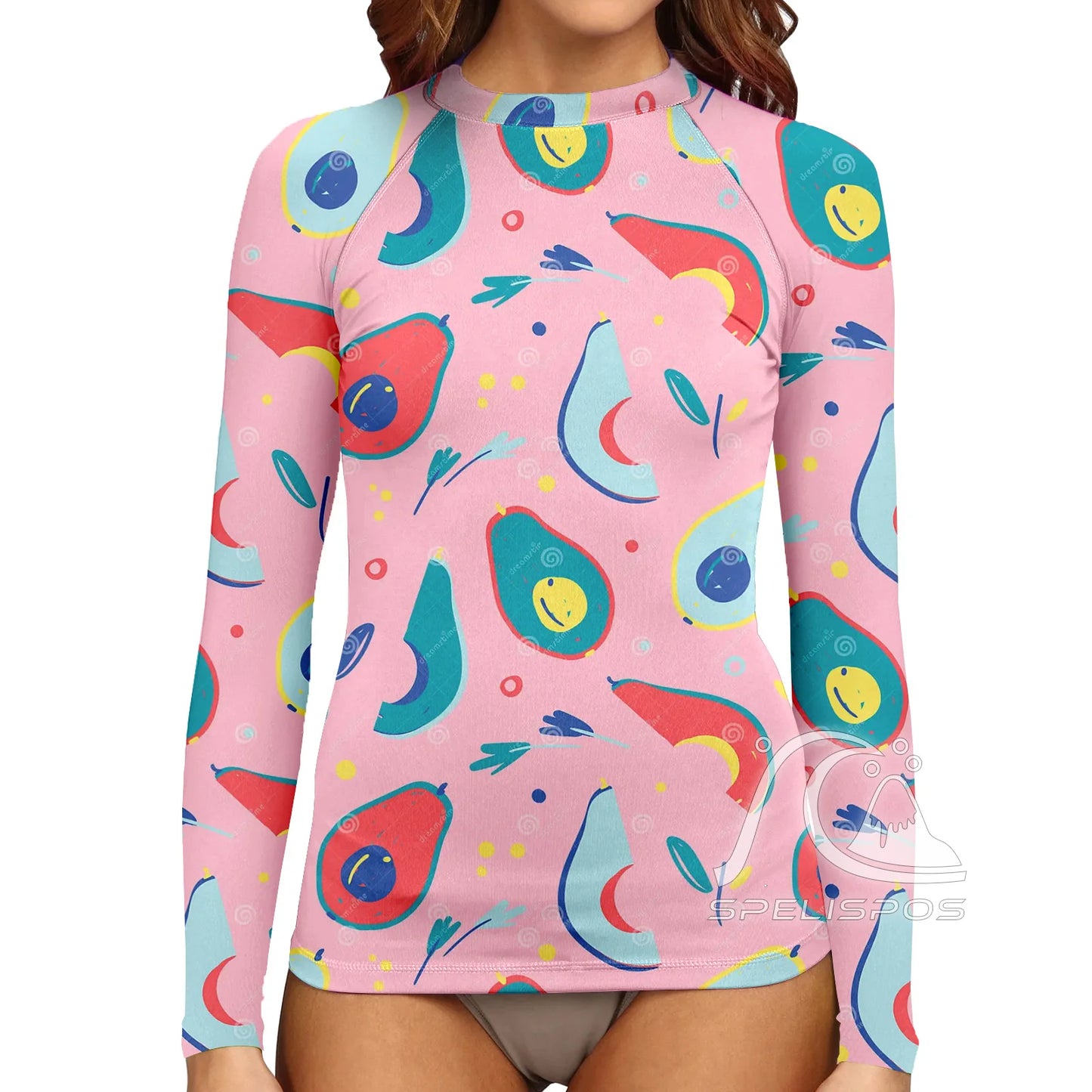 SPELISPOS Women's Long Sleeve Surfing Suit UV Protection Water Sports Tight Swimwear Beachwear Print High-Elastic Surf Wear