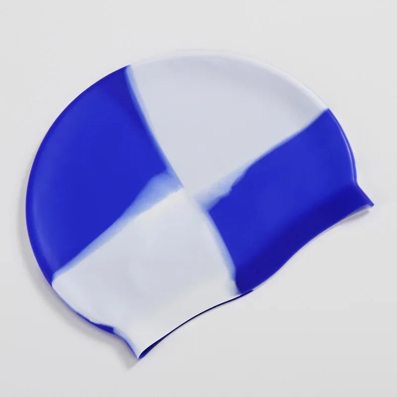 Color Block Silicone Adult Waterproof Swimming Cap Dry Hair Swim Cap for Men Women Protect Ear Swim Hat Swimming Accessories