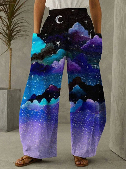 Galaxy Moon Stars Full Length Wide Leg Pants Printed Thin Hipster Fashion Trousers Summer Streetwear Sweatpants Women Clothing