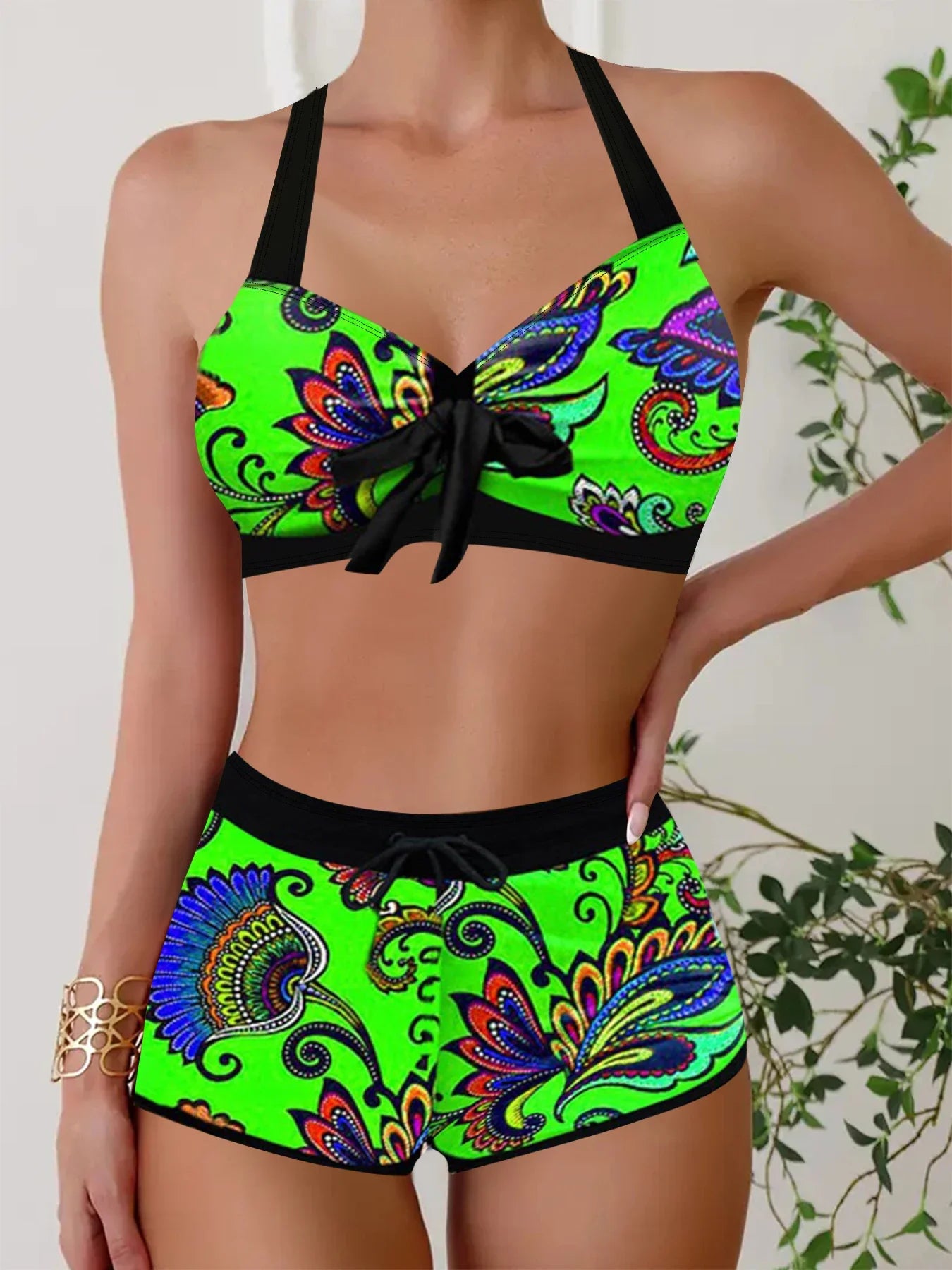 Women's Casual Fashion Vacation Swimsuit Two-piece Set, Summer Beach 3D Blue Dot Print Beach Suit S-5XL
