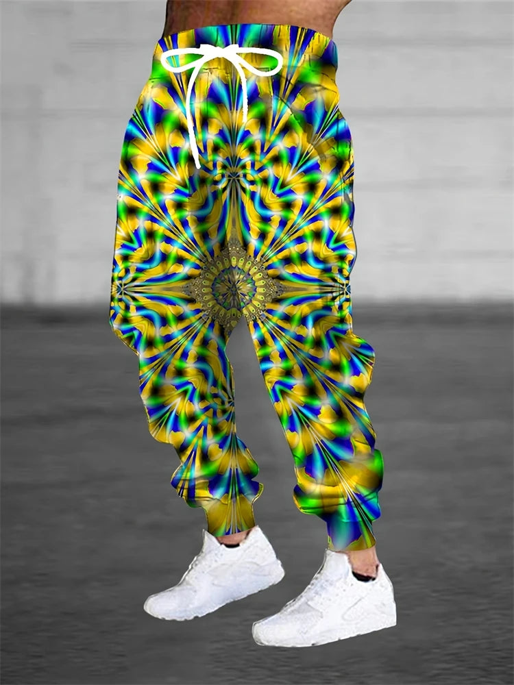 Men's Pants Stylish Abstract Print Outdoor Running Fitness Pants Relaxed Fit Comfortable Drawstring Sweatpants