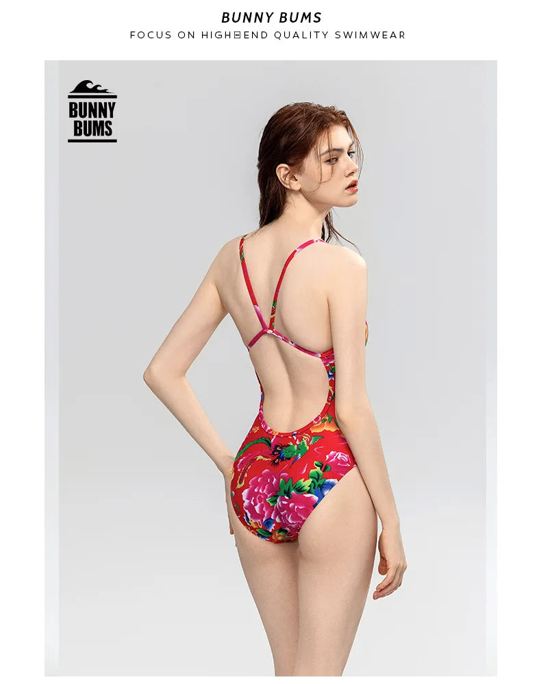 Red & Green Women's Professional Racing One-piece Swimsuits