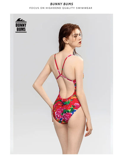 Red & Green Women's Professional Racing One-piece Swimsuits