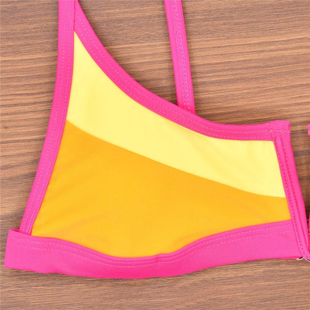 S - XL Splicing V Shaped High Leg Cut Bikini Female Swimsuit Women Swimwear Two-pieces Bikini set Bather Bathing Suit Swim
