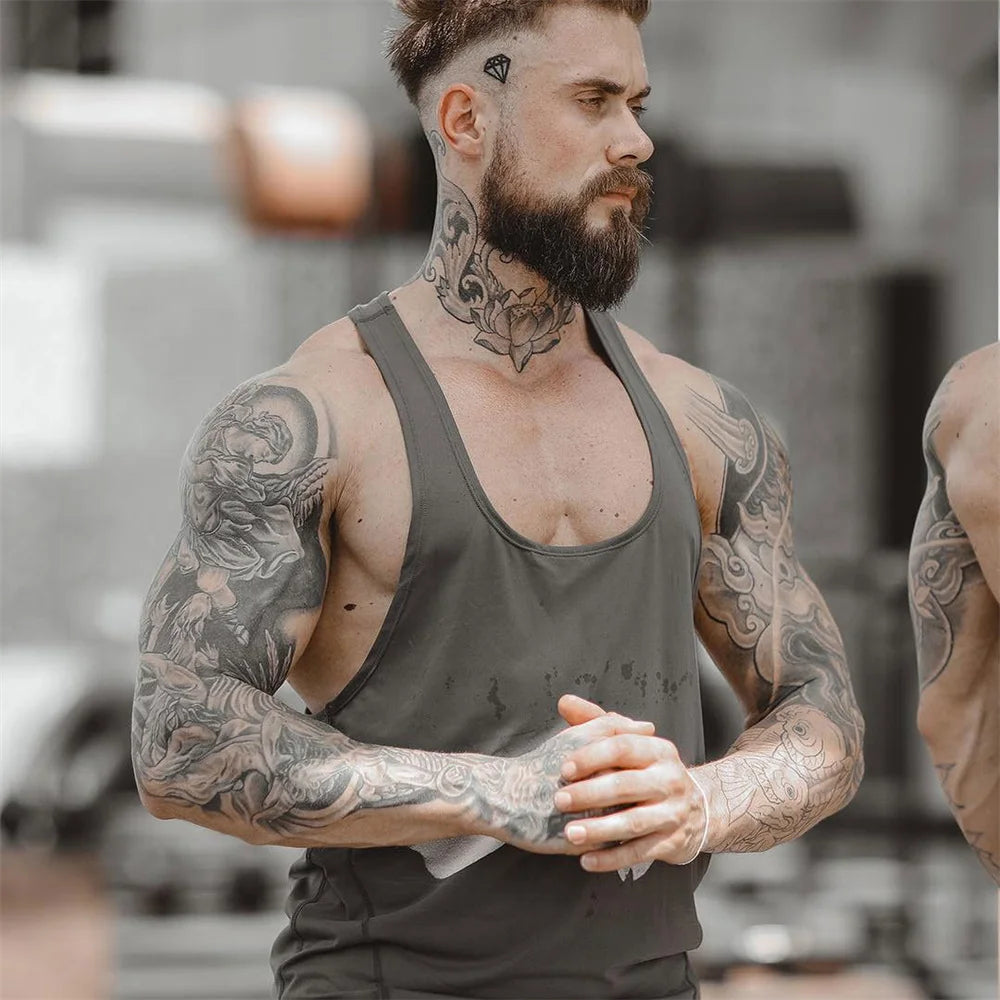 Summer Y Back Gym Stringer Tank Top Men Cotton Clothing Bodybuilding Sleeveless Shirt Fitness Vest Muscle Singlets Workout Tank
