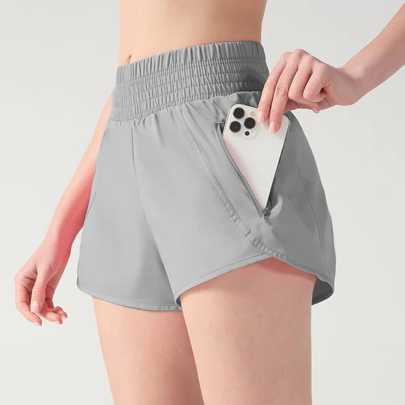 Zipper Pockets Running Shorts Women Running Shorts Tummy Control 3 Inch Quick Dry Athletic Workout Sport Shorts 2 in 1