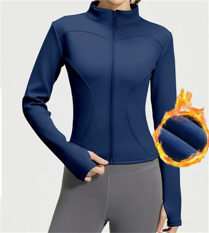 Aiithuug Winter Warm Fleece Slim Fit Jackets Running Jackets Long Sleeve Yoga Slim Fit Jacket Warm Fitness Jogging Jacket