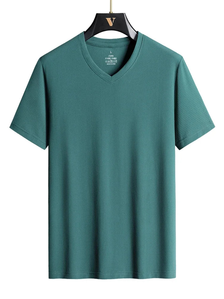 Plus Size 7XL 8XL 9XL Summer Workout V-Neck T Shirts For Men Moisture Wicking Athletic Men's Gym Jogging Performance T Shirts
