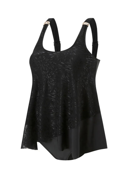 Black Mesh Tankini Strappy Swimsuit Women Two Pieces Embroidery Dress Swimwear Female Bathers Bathing Swim Suit Beachwear