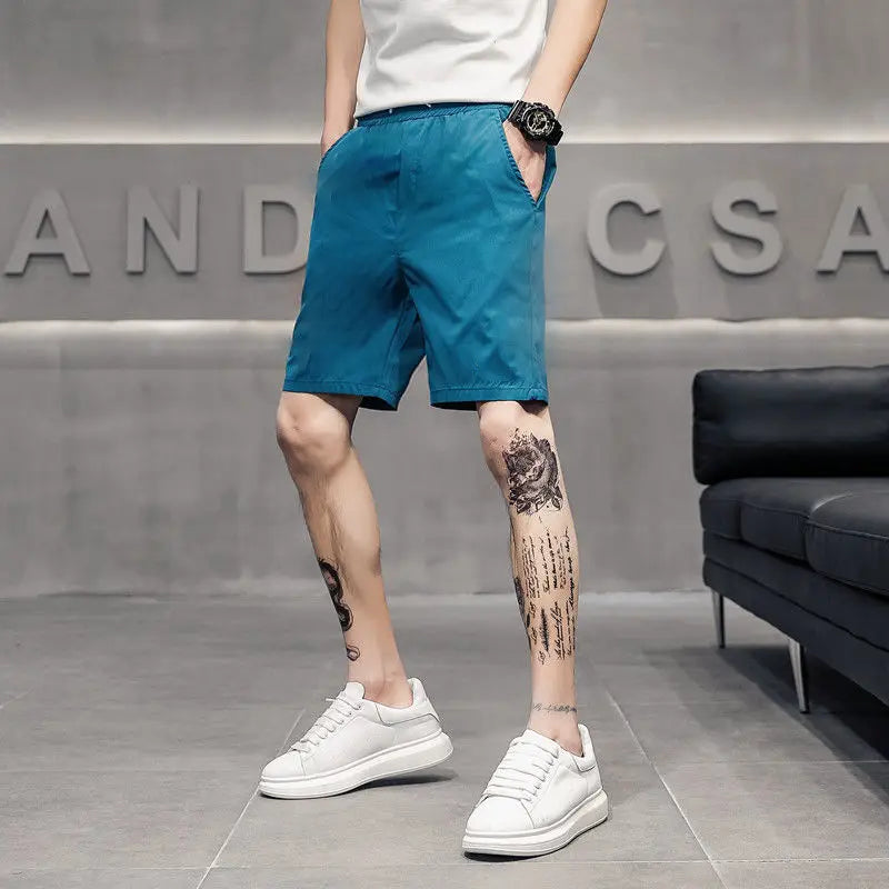 Quick-drying Shorts Men Summer Casual Five-quarter Slim Versatile Trendy Brand Beach Pants Half-piece Pants Wearing Outside