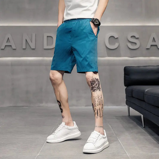 Quick-drying Shorts Men Summer Casual Five-quarter Slim Versatile Trendy Brand Beach Pants Half-piece Pants Wearing Outside