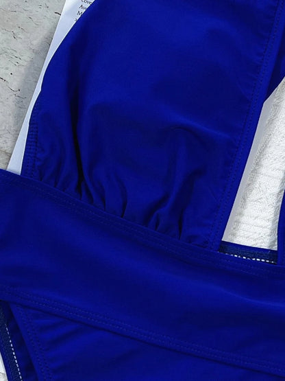 Blue Hollow One Shoulder Swimwear Women High Waist Cut One Piece Swimsuit Monokini Backless Bathing Suit