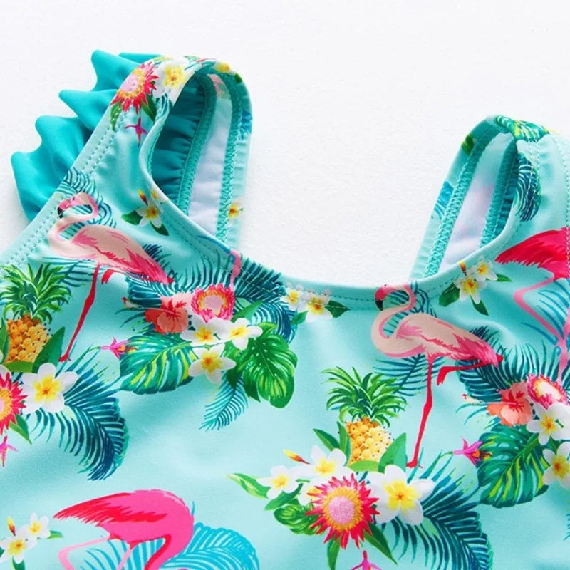Kids Swimwear for Girls Flamingo Print One-pieces Swimming Suit Summer Beach Swimsuit Children Infant Bathing Suit Bikini