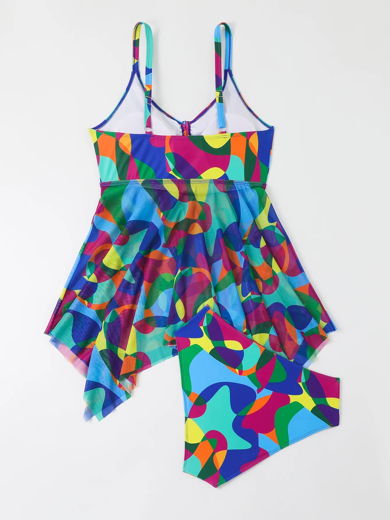 Color Print Strapped 2 Piece Plus Size Tankini Set Women Large High Waist Big Swimsuit Brazilian Lady Curvy Bathing Suit