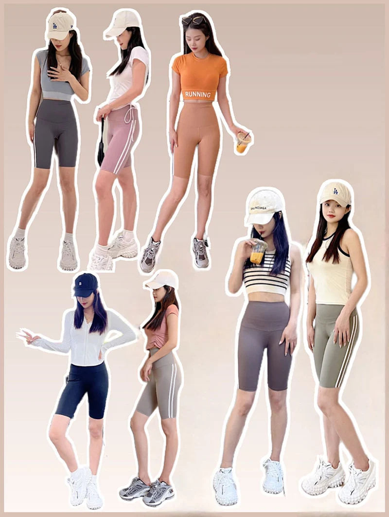 Women Shark Running Short Leggings Summer Side Stripe Sports Biker Shorts High Waist Skinny Seamless Bicycle Shorts