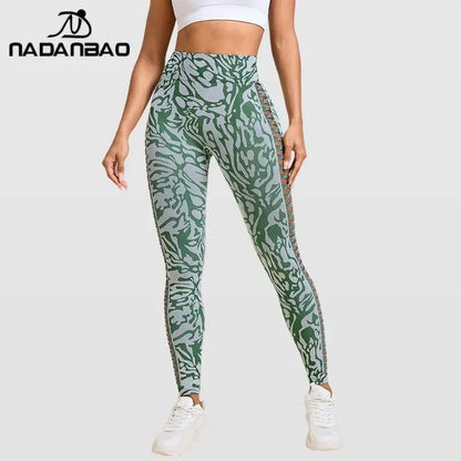 Nadanbao Women's Seamless High Waist Pants Jacquard Peach Hip Slim Leggings Stretchy Hollow Bottoms Sports Fitness Yoga Trousers