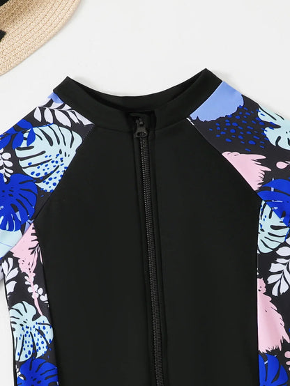 Kids Girls One Piece Swimsuit Short Sleeve Swimwear Boyleg Sports Rash guard Shorty Children Surfing Suits 7-12 Years Jumpsuit