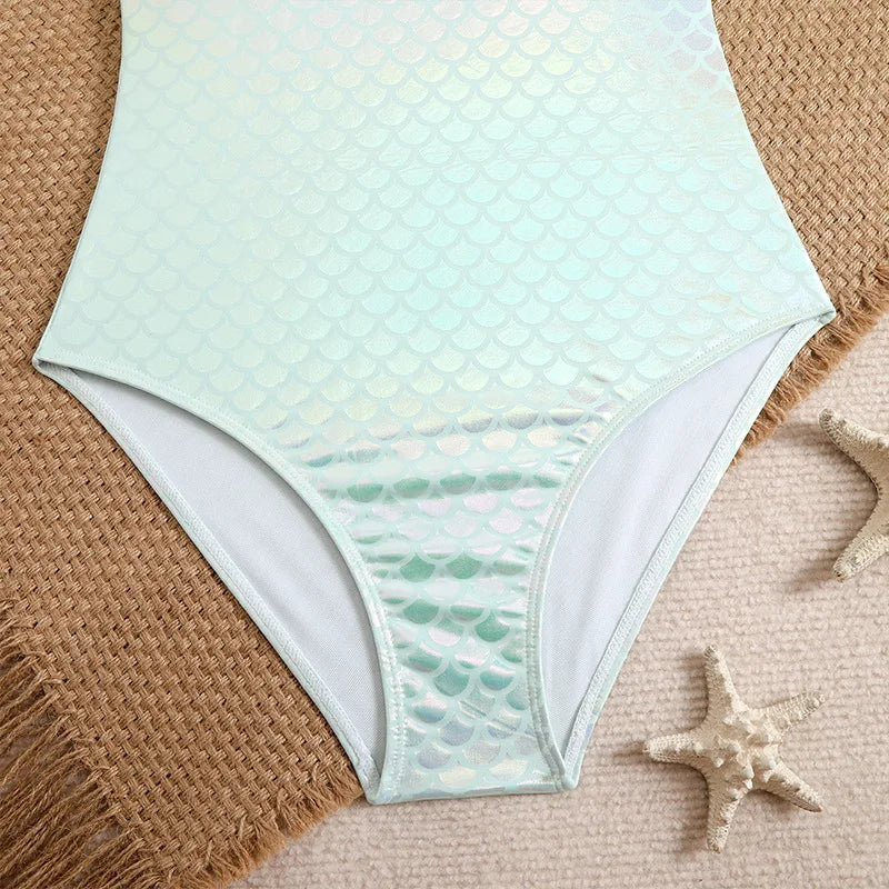 Mermaid Scales Print Bodysuit One Piece Swimsuit Women Swimwear Racing Sports Bathing Suit Woman Monokini Beach Wear
