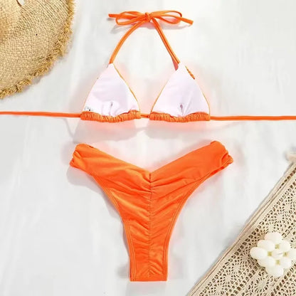 Micro Bikinis Women Halter Brazilian Bikini Set Female Pleated Swimsuit Triangle Swimwear Beach Wear Bathing Suit