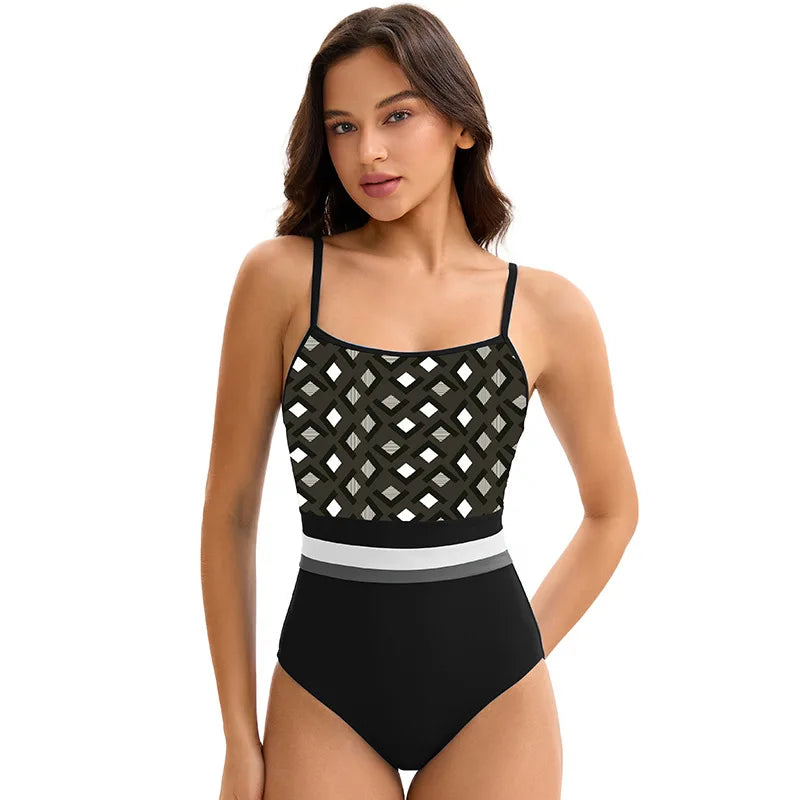 Women's One Piece Swimsuit Summer Triangle Spaghetti Strap Tight Swimwear Beach Sport Rash Guard  Padded No Underwire