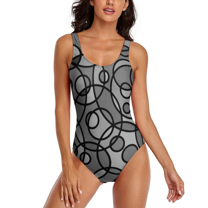 Geometric Art Swimsuit Yellow Brick Road Print One-Piece Swimwear Push Up Elegant Monokini Beach Pattern Swimsuits
