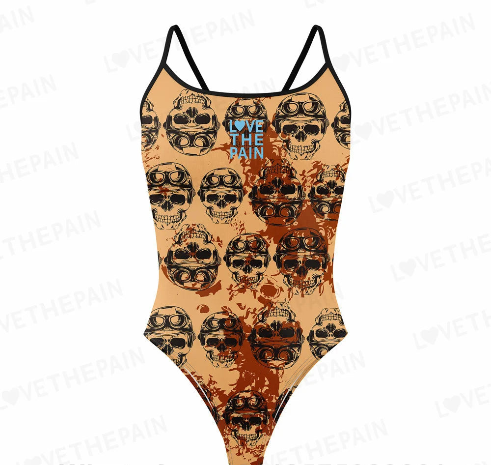 Love The Pain Leopard Print One Piece Swimsuit Thin Straps Versatile V-back Women's Swimwear Monokini Triathlon Swimsuit
